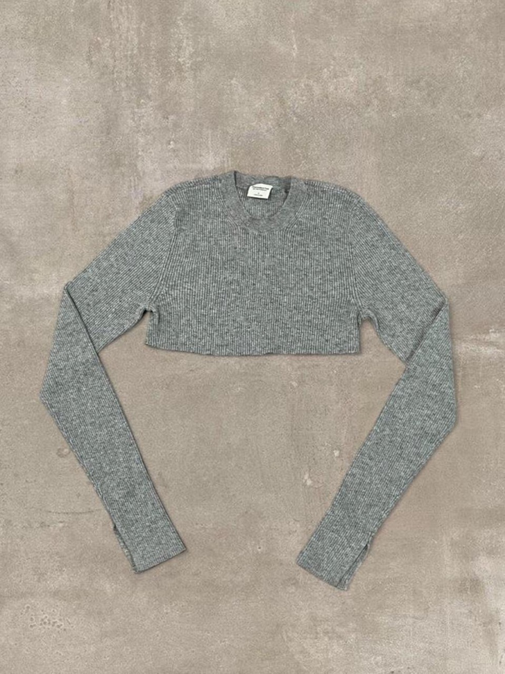 Abercrombie & Fitch Gray Ribbed Long Sleeve Crop Sweater Size Small